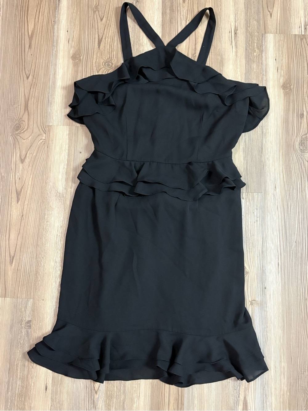 Gianni Bini Black Ruffle Strap Dress Sz 6